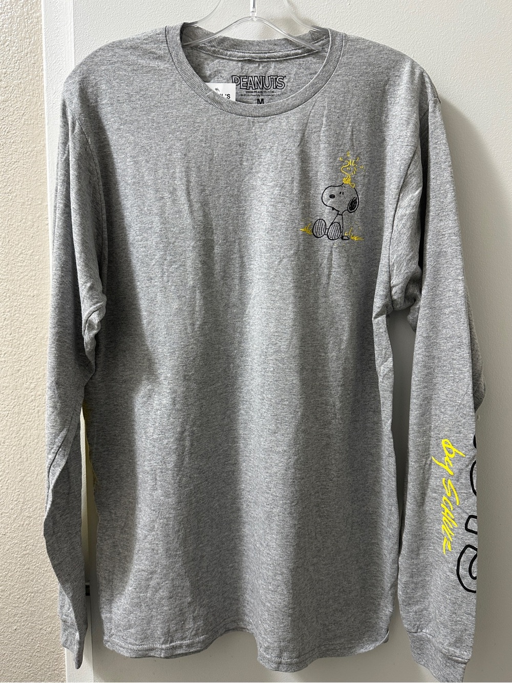 Peanuts Gray Long Sleeve Shirt with Yellow Snoopy Accent